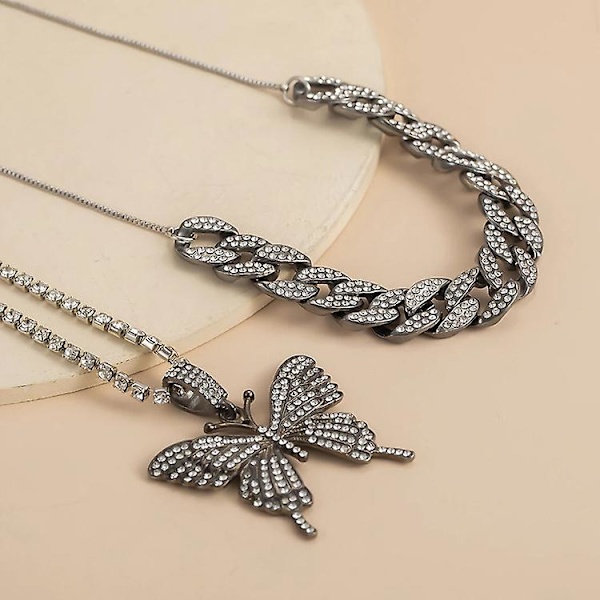 Butterfly Cuban Link Halskjede - Butterfly Chain Iced Out Tennis Chain