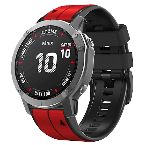 Silikonarmband för Garmin Tactix 7 Pro/Fenix 7X/Fenix 6X Pro, 26 mm, ersättningsarmband för smartklocka, tvåfärgat Red Black