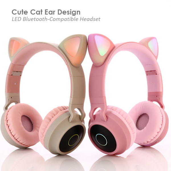 Cute Cat Ear Headset LED trådløs Bluetooth-kompatible hovedtelefoner med mikrofon glødende øretelefoner til børn Gaver døtre piger dark green