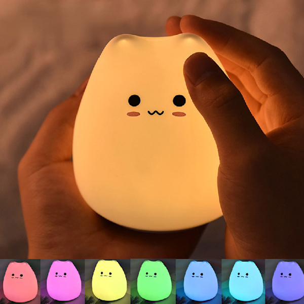 LED Nattlampa Touch Sensor Katt Silikon Djurljus Färgglad Barn Semesterpresent Sova Kreativt sovrum Skrivbordslampa 2