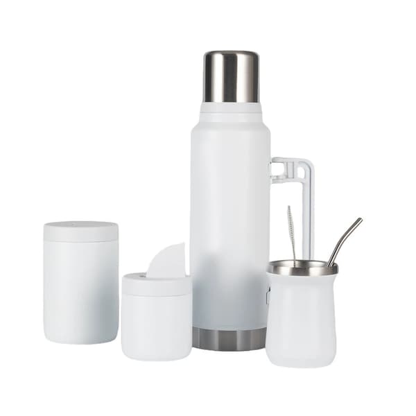 Termoflaske, 1200 ml rustfrit stål Yerba Mate tekande, med håndtag (hvid) White 1200ml