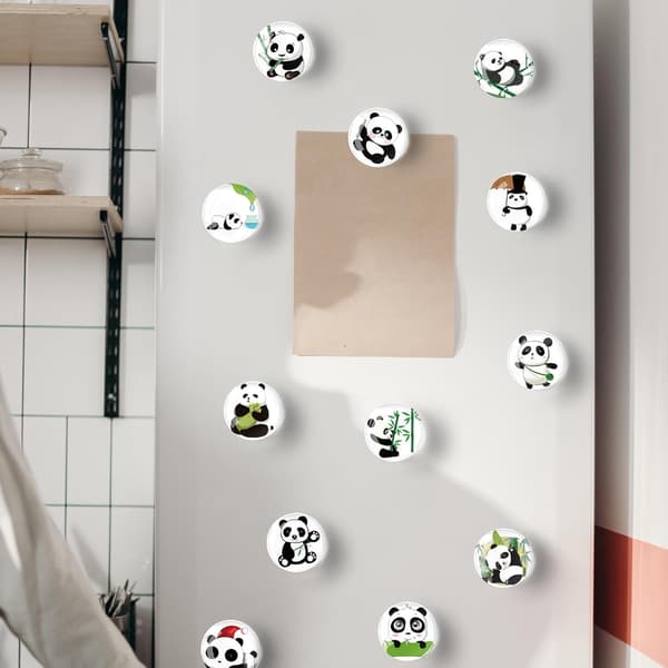 12 st magnetiska kylskåpsmagneter i glas, 50 mm (Panda)