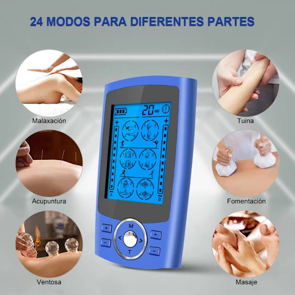 24-Modus Ab-Kanal Puls Muskelstimulator 24 Modus Blå USB
