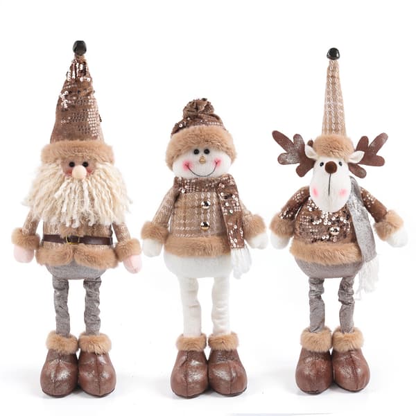 Set med 3 julplysch tomte snögubbe ren docka lång ben docka