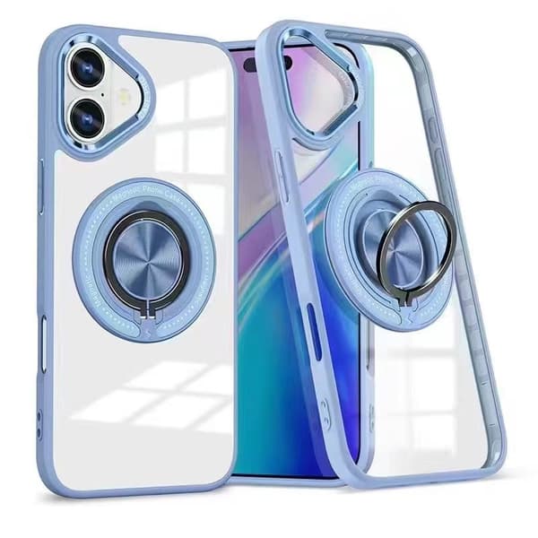 Etui til iPhone 16 360 Magnetisk Ringholder Anti-fall Beskyttelsesdeksel Light Blue
