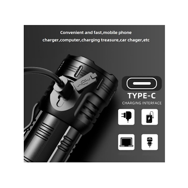 Mini LED-ficklampa Typ C USB Uppladdningsbar Stark 8 LED-ljuskälla Liten Ficklampa 8 Lägen Vattentät Lång Batteritid Med Magnet