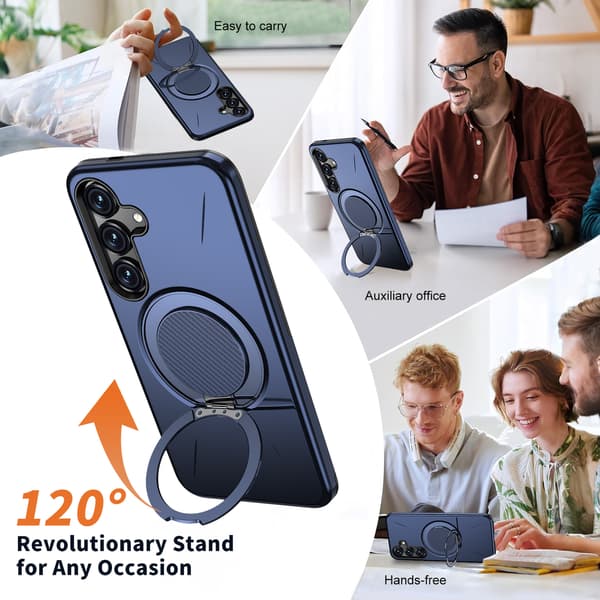 Kotelo Samsung Galaxy S25:lle, pyörivä jalusta TPU + PC Blue