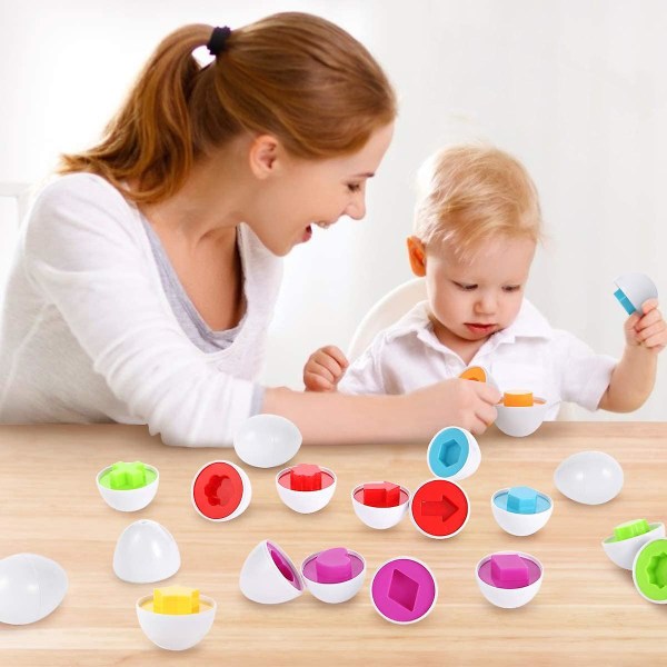 Eggsett - Småbarnsleker Spill Pedagogiske farger og former (12 egg)