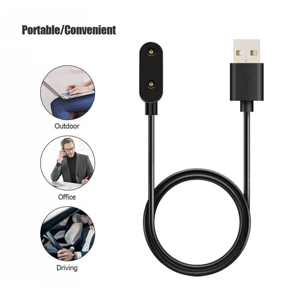 Oplader til Huawei Band 7/8/7/6/4X/Honor Band 6/Es, 2-pin USB-ladekabel sort