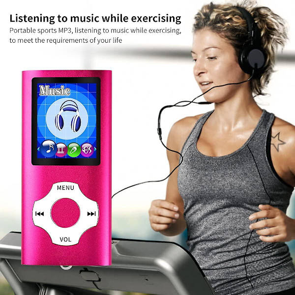 Mp3-spelare/Mp4-spelare med 64gb/32gb/16gb minne SD-kort Smal klassisk digital LCD-skärm 1,82 tums skärm Mini USB port med FM-radio, röst Rose Red 32GB