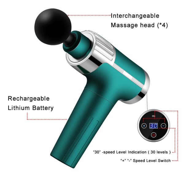 Massager 30 hastigheder, perkussion dyb vævsmuskel vibrerende afslappende (sort) Black