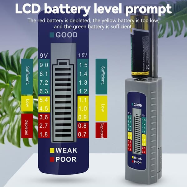 Digital batteritester, til 1,5 V batteri (AA AAA knapcellebatteri), 9 V batteri