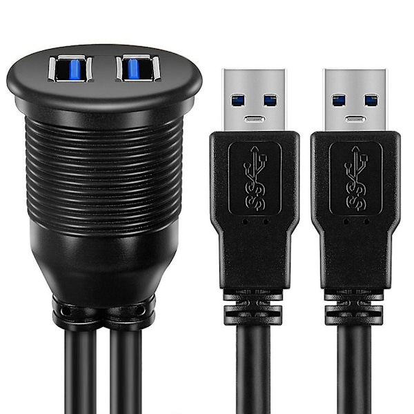 1m 2 porte dobbelt USB 3.0 han til USB 3.0 hun aux forsænket montering bil montering forlængerkabel til bil lastbil båd motorcykel instrumentbræt panel tilbehør