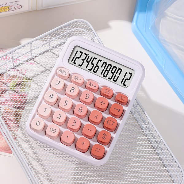 Bordkalkulator 12-sifret stor LCD-skjerm og store knapper (rosa)