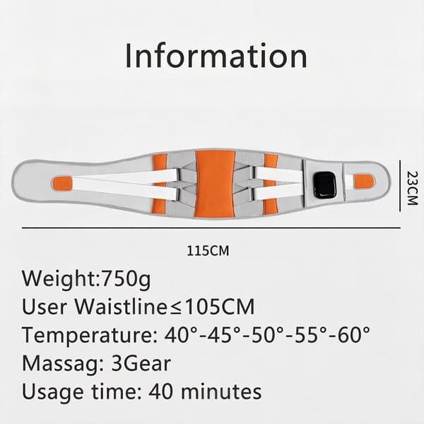 Trådløst varmebælte til lænden, smertelindring, temperaturstyring, med LED-display Gray
