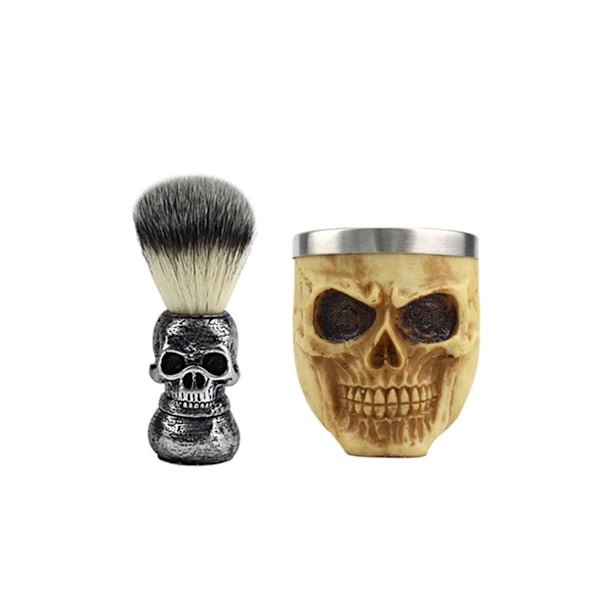 Skallehode Grevlingbarberkost og Skål (Beinsølv)