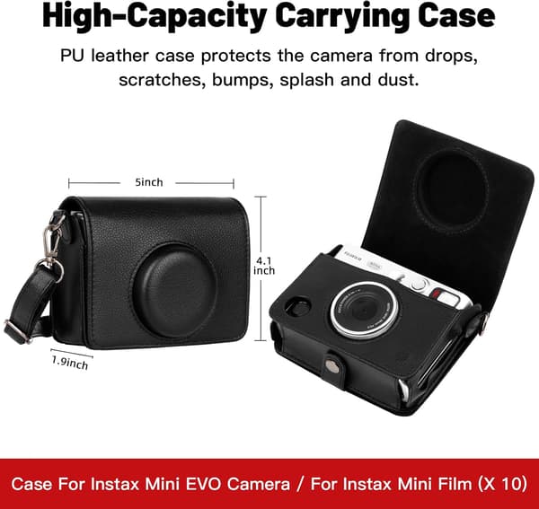 Etui - Til Instax Mini Evo Spejlløst Kamera, PU-læder Med Skulderrem (Sølv)