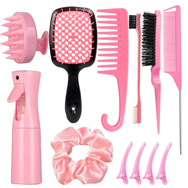 12 stk hårbørstesæt, til alle hårtyper (pink)
