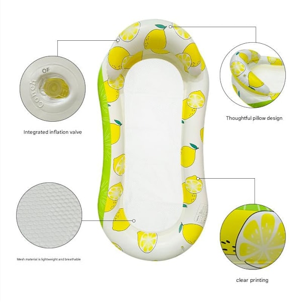 Uppblåsbar Poolflotte Lounger Med Citronmönster Hållbar & Bekväm För Vuxna & Barn