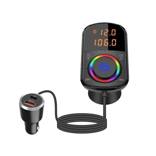Bluetooth FM-sändare, Trådlös Bluetooth 5.0 Bilradio USB C Billaddare Snabbladdning PD 18W E,