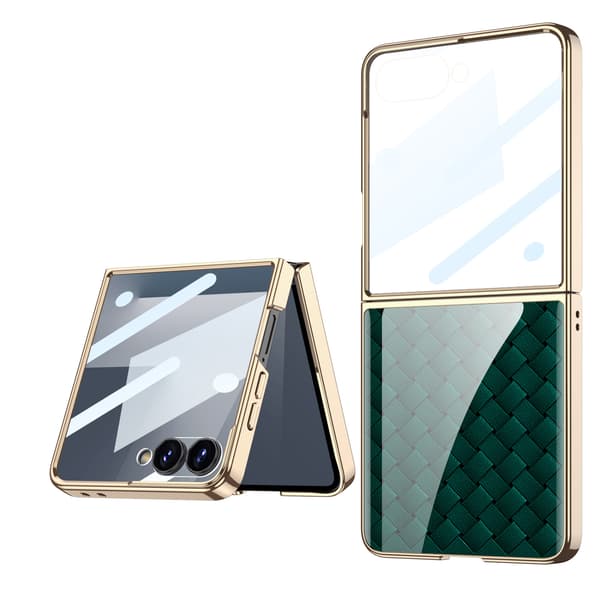 Etui til Samsung Z Flip 7, skinnende malet ridsefast foldbart cover (vævet grøn)