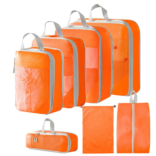 Kuffert Organizer Taskesæt, Med Snøreposer Og Skoposer 7 Pak (Orange)