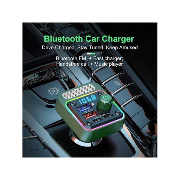 Bluetooth Bilradio Adapter Oplader: Trådløs FM Transmitter Håndfri Opkald Grøn