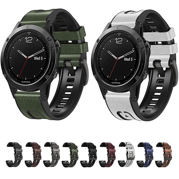 For Garmin Fenix ​​7 Quick Release Silikon Leather Watch Band HTK Army Green