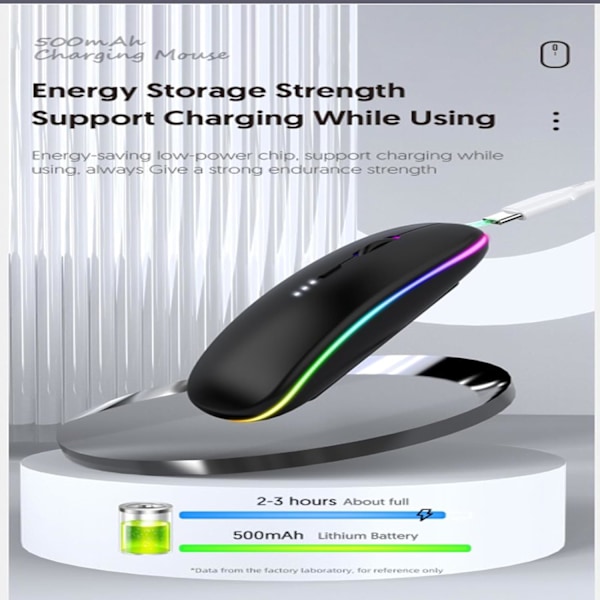 LED Dubbelläge Uppladdningsbar Tyst Ultratunn Laptopmus med BT5.2 USB-mottagare (Svart, Grå)