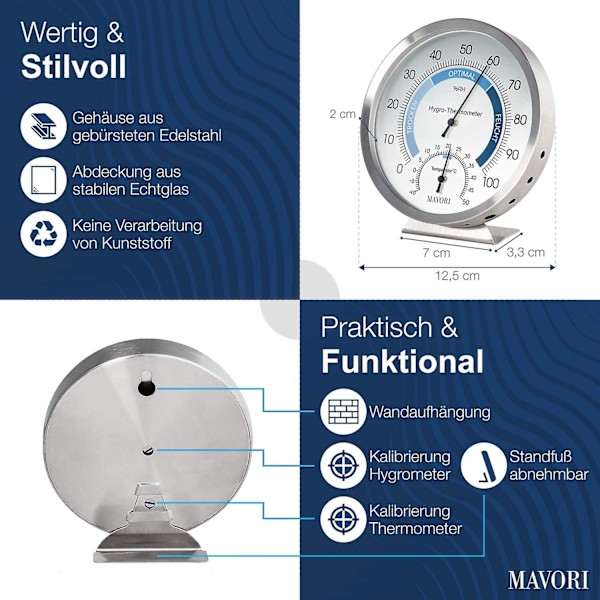 Indendørs analogt hygrometer termometer - højkvalitets rustfrit stål fugtmåler og rumtermometer til pålidelig og komfortabel