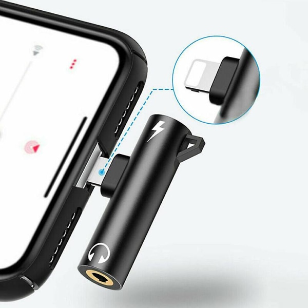 For Iphone 8 7 Plus X Lightning til 3,5 mm Aux-hodetelefonlader-jackadapter Black