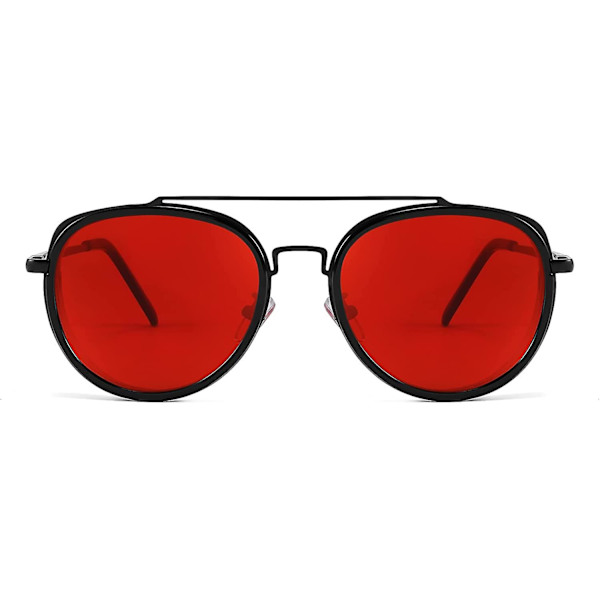 Retro Steam Punk Solglasögon Runda Steampunk Double Bridge Aviator Glasögon För Kvinnor Män B2822 Red Lens