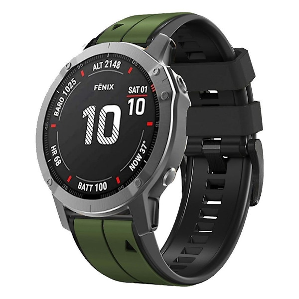 KLB-ZWGJ-001 Til Garmin Fenix 7 / 7 Pro Silikonurrem QuickFit 22mm Tofarvet Rem Army Green Black