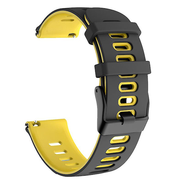 20mm Dual Color Silikonerem til Samsung Galaxy Watch6 Classic 47mm 43mm / Garminactive 5 Black Yellow