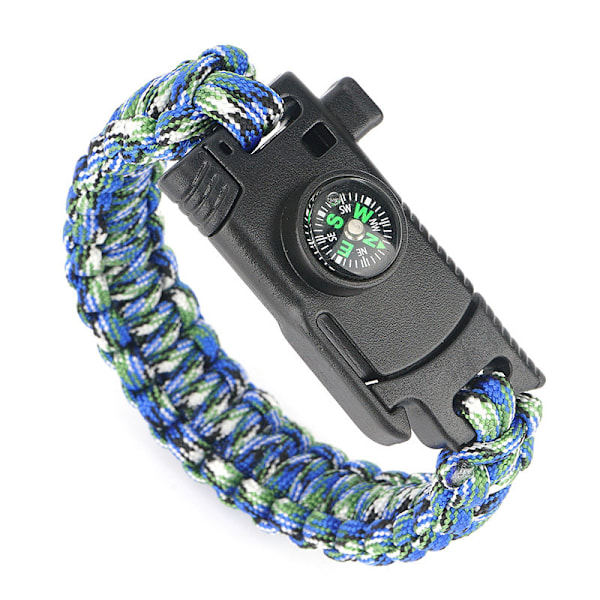 Paracordarmband - Paracord med blad - Visselpipa - Kompass (Blå Kamouflage)