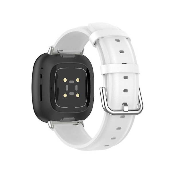 For Fitbit Versa 4 / Sense 2 klokkerem i ekte skinn EFZ White