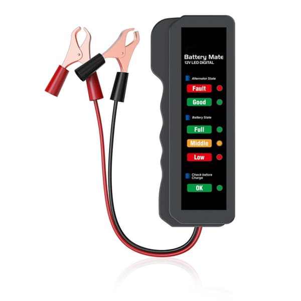 Batteritester 12V, med LED-indikation, kontrollerer køretøjets batteritilstand (B310)