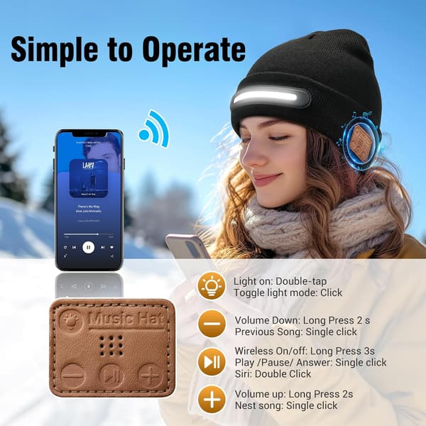 LED-mössa med Bluetooth - med högtalare, handsfree-samtal (svart)