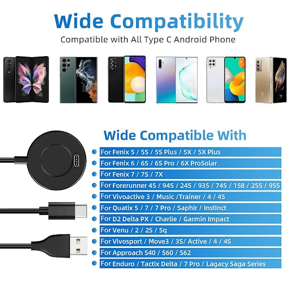 Laddningsställ för laddare USB-laddningskabel Strömadapter för Fenix 5 5s 6 7 945 245