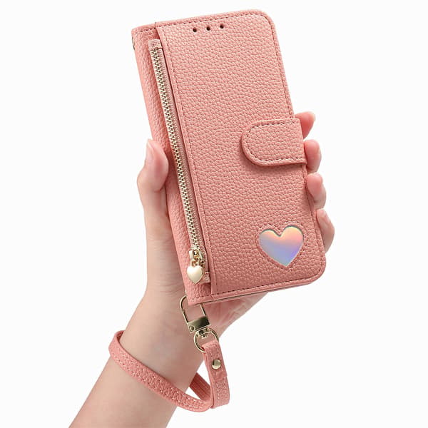 Etui til Samsung Galaxy S26 Edge, Cross Shoulder Flip Lommebok, Hjerte Design Pink