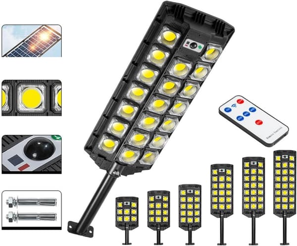 Utendørs Solar Flomlys Lampe 3 Lysmoduser med Fjernkontroll, 3 Linser COB 3 Lens COB
