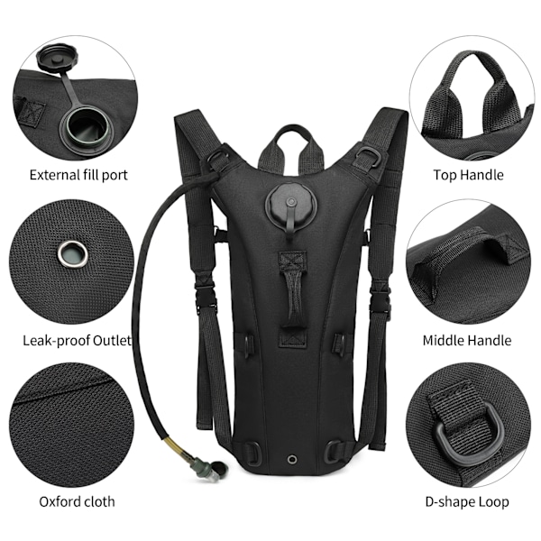 Tactical Hydration Pack -juomareppu 3L BPA-vapaalla juomarakolla (Musta)