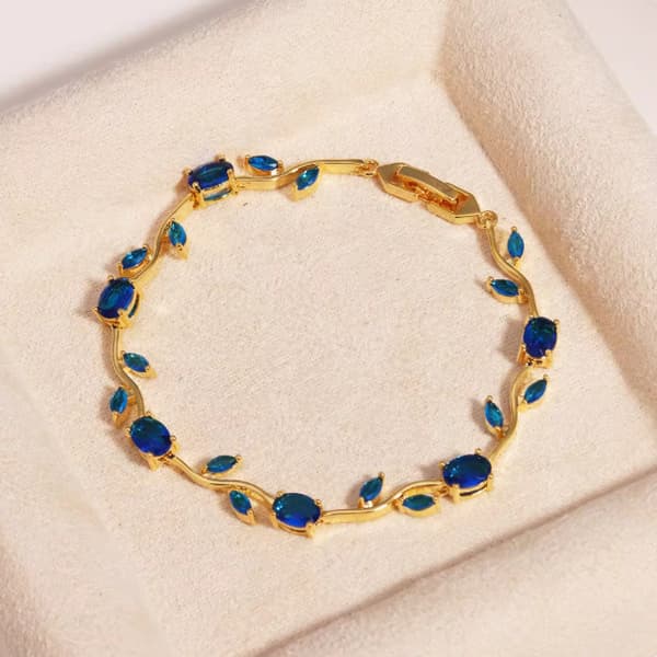 Armband för grenar Rostfritt stål Guld med Zirkonstenar (Blå)