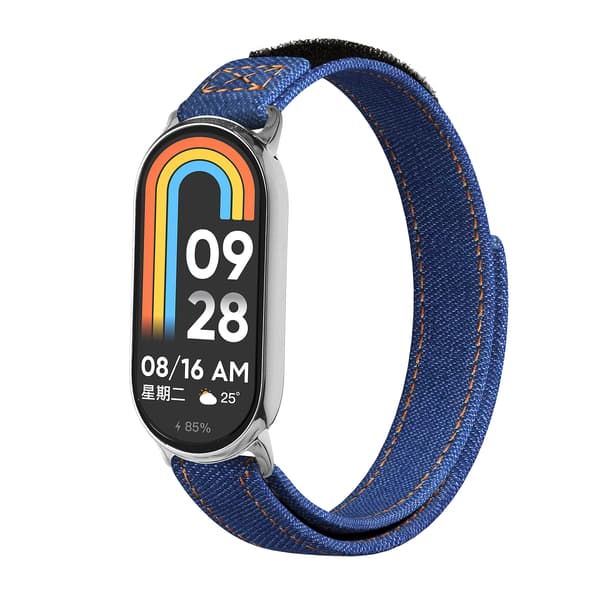 Rem til Xiaomi Band 8/9/10, Velcro Denim Canvas (Kompatibel, Blå)