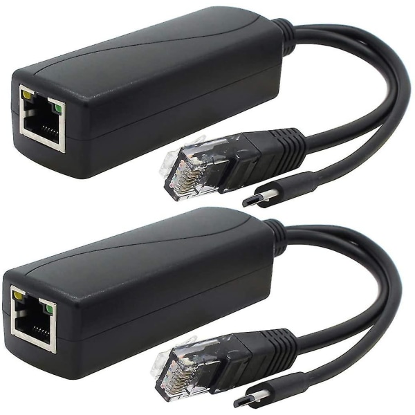 2 pakkauksen Gigabit Poe -jakaja, 48v - 5v 2.4a Micro USB Ethernet -sovitin, toimii Raspberry Pi 3b+:n, IP-kameran ja muiden kanssa