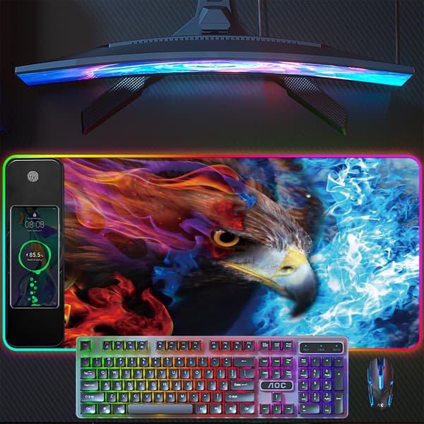 Musemåtte - Rgb 4 lystilstande, 15W trådløs opladning (Eagle, 300*800Mm)