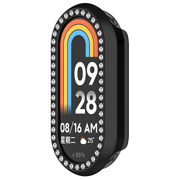 For Xiaomi Smart Band 8 Rhinestones Decor Watch Frame PC Hollow Protective Case Electroplating Black