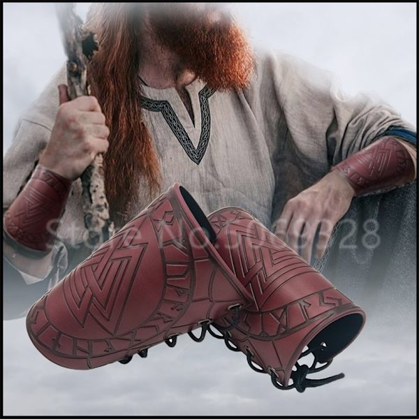 1 st Cosplay-rekvisita Faux Läder Bracer Viking Kostym Spets Arm Armor Manschett Cross String Steampunk Medeltida Gauntlet Armband Red