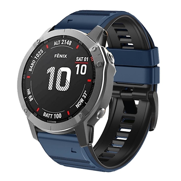 Silikone Rem til Garmin Fenix 7X / 6X / 5X 26mm Midnight Blue   Black