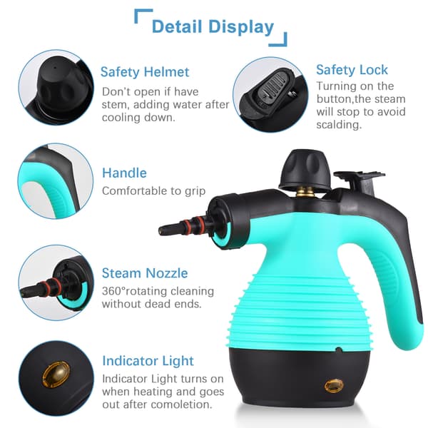 Håndholdt damprenser 1000 W, 350 ml vanntank med 9 tilbehør